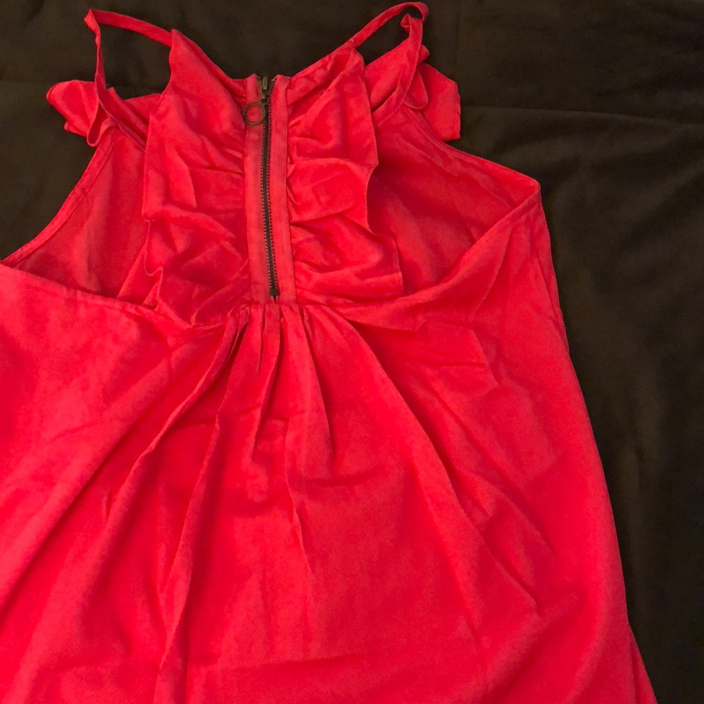 Hot Pink Ruffle Racerback/Zipper Blouse  (Large) - Picture 4 of 5
